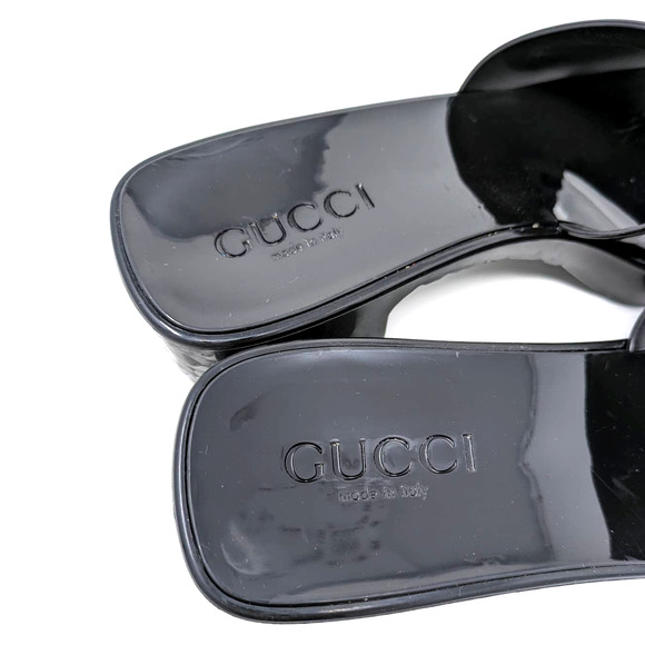 Gucci Black Logo Rubber Slide Platform Sandal Box/Dust Bag Size 37 - Picture 6 of 12